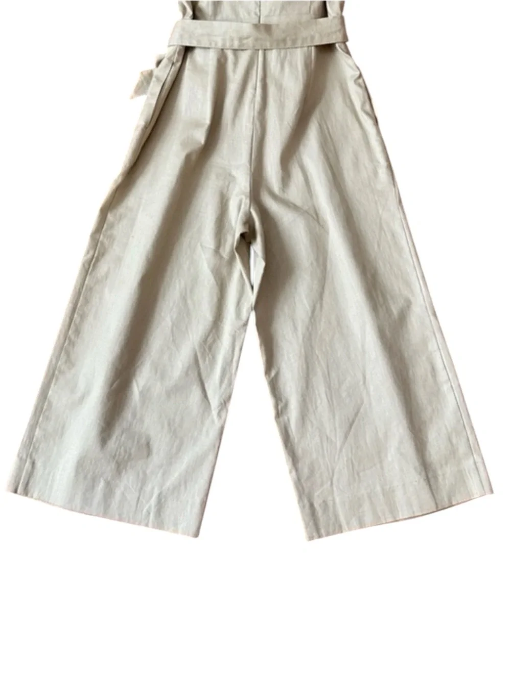 BANANA REPUBLIC Sleeveless Tie-Waist Wide-Leg Cropped Jumpsuit in Beige Size 2